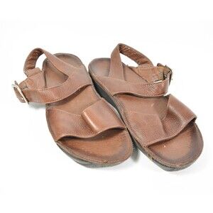 Hush Puppies Brown Leather Flat Sandals Adjustable Strap Womens Size 6.5M